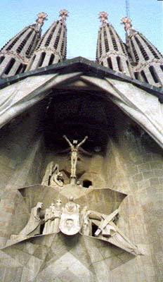 Entrance of the Sagrada Familla Cathedral, detail shows the crucificion of Christ